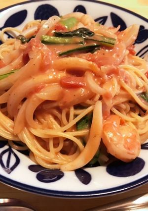簡単！新玉&海老☆トマトクリームパスタ-レシピのメイン写真