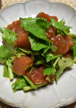 マグロのづけとパクチーの和え物-レシピのメイン写真