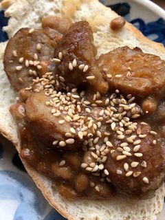 納豆とミートボールのトースト(照り焼き風-レシピのメイン写真