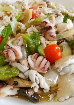 サワラとハリイカの洋風野菜炒め-レシピのメイン写真