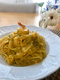 レンジで簡単!海老のカレーカルボナーラ-レシピのメイン写真
