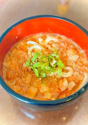 レンジで時短！ごまトマト酸辣湯うどん-レシピのメイン写真