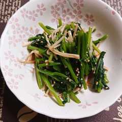 รูปของ 【レンジで簡単】つぼみ菜とエノキのお浸し