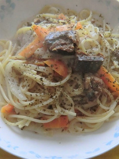 新玉ねぎとサバみそ煮缶の、おうちパスタ-レシピのメイン写真