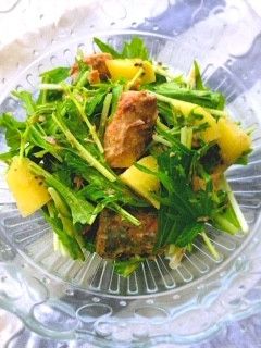 鯖缶と水菜の胡麻ドレサラダ-レシピのメイン写真
