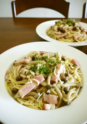 きのことベーコンのクリームソースパスタ♪-レシピのメイン写真