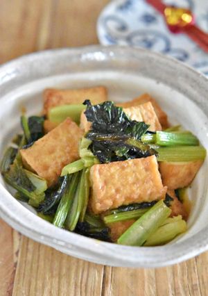 小松菜と厚揚げ豆腐のにんにく醤油炒め煮-レシピのメイン写真