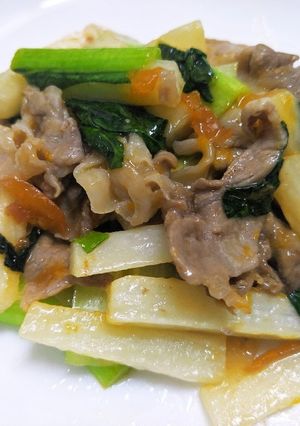 パパッと作れる♫豚肉と山芋の梅肉炒め-レシピのメイン写真