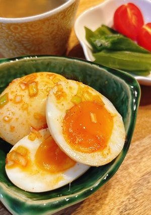 【やみつき！】ピリ辛ネギだく韓国風煮卵-レシピのメイン写真