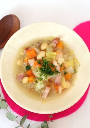 大豆の戻し汁と昆布だしで野菜スープ-レシピのメイン写真
