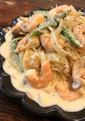 野菜たっぷり♡濃厚海老クリームパスタ-レシピのメイン写真