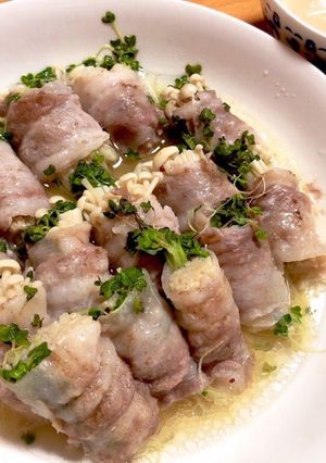 簡単時短★豚バラ巻きレンチン蒸し-レシピのメイン写真