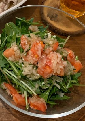 水菜トマトサラダ新玉ドレッシング-レシピのメイン写真