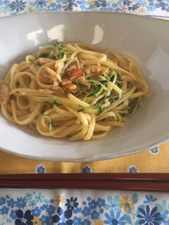 豆苗と海老のヘルシーペペロンチーノ-レシピのメイン写真