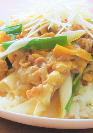 ガッツリ飯！豚バラ肉とニラの卵とじ丼-レシピのメイン写真