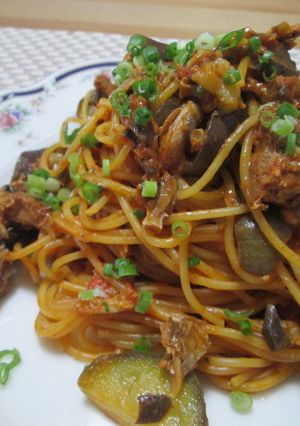 ワンポットで♡鯖と茄子のトマト味噌パスタ-レシピのメイン写真