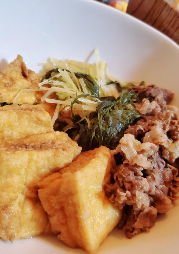 簡単時短料理★牛肉と厚揚げと水菜煮-レシピのメイン写真