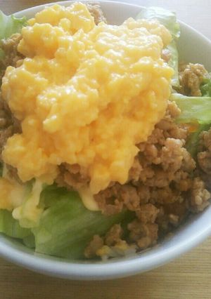 とろり卵・鶏そぼろ・ﾚﾀｽ de 三色丼-レシピのメイン写真