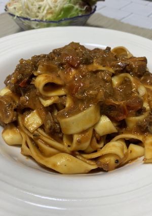 簡単サバ味噌煮缶トマトソースパスタ-レシピのメイン写真