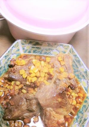 無水鍋で、スペアリブとコーンの甘辛煮-レシピのメイン写真