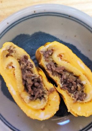 【常備菜アレンジ】牛肉の甘辛煮で卵焼き-レシピのメイン写真