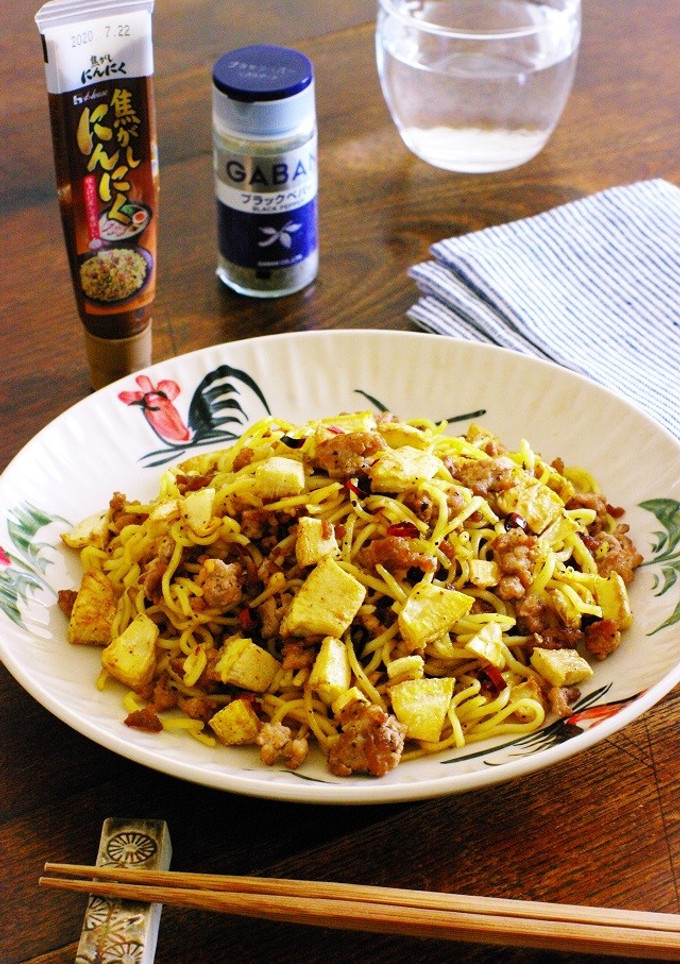 筍と豚ひき肉の焦がしにんにく焼きそば-レシピのメイン写真