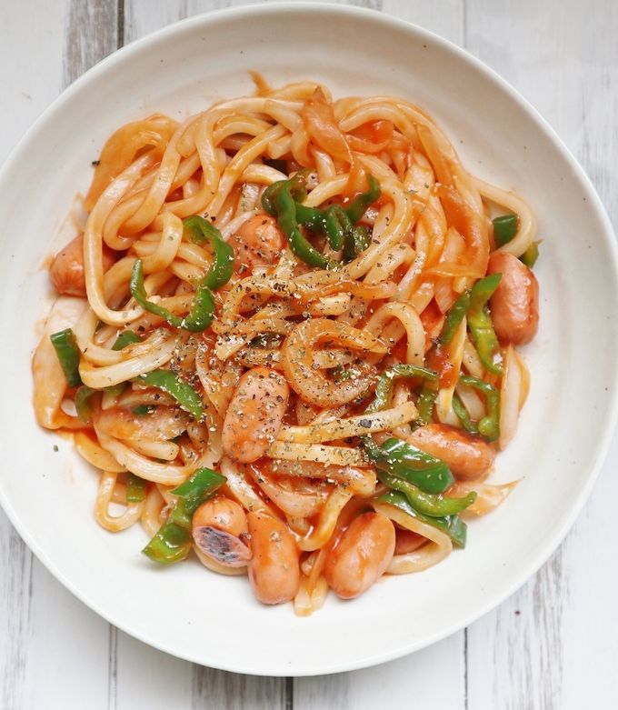 ランチに！簡単ナポリタン風甘辛焼うどん by まさひ 【クックパッド