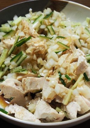 鶏むね肉のネギきゅうりタレ&生姜スープ-レシピのメイン写真
