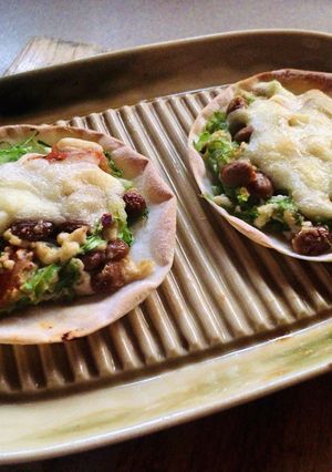 ◇餃子の皮でねぎキムチ納豆パリパリピザ◇-レシピのメイン写真