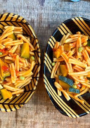 カボチャと枝豆のトマトソースパスタ-レシピのメイン写真