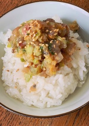 お夜食に!エスニックなめろう出汁茶漬け-レシピのメイン写真