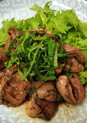 さっぱり味♪大葉まみれの♪鶏ハツ炒め-レシピのメイン写真