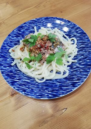 簡単！栄養満点◎サバ缶ペペロンうどん-レシピのメイン写真