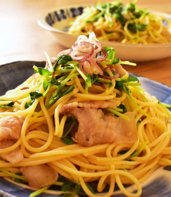 豆苗と豚バラの激うま和風パスタ！-レシピのメイン写真