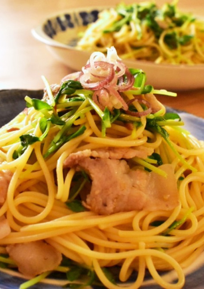 豆苗と豚バラの激うま和風パスタ！-レシピのメイン写真