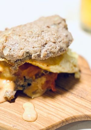 肉バーガー〜自家製サウザンドレッシング♪-レシピのメイン写真
