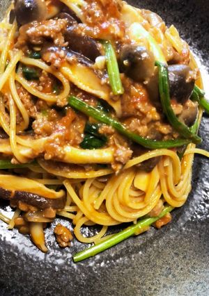 きのことチーズのミートソースパスタ　-レシピのメイン写真