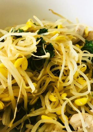 カーリーケールとモヤシと茹で鶏の炒め物-レシピのメイン写真