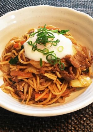 焼肉やきそば☆温たまのせ♪美味しい！時短-レシピのメイン写真