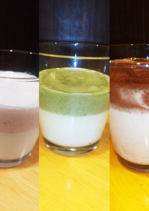 ダルゴナラテ♪ココアいちご抹茶-レシピのメイン写真