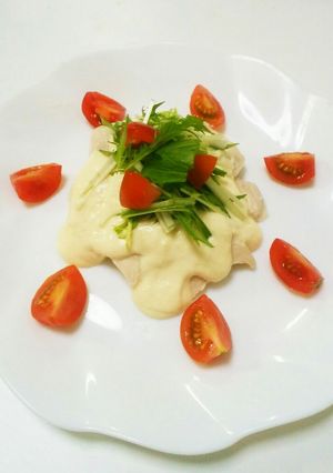 簡単！鶏胸肉のレンジ蒸し豆腐ソース-レシピのメイン写真