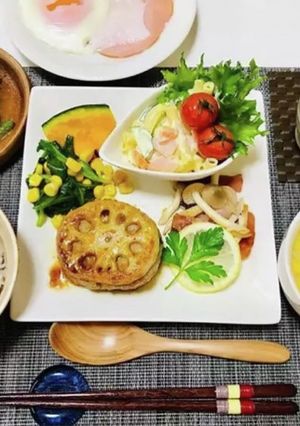 蓮根の挟み焼きメインの和食夕飯レシピ-レシピのメイン写真