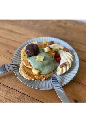 オートミールパンケーキ　豆腐抹茶ソース-レシピのメイン写真