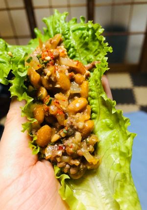 栄養満点♬納豆肉味噌レタス巻-レシピのメイン写真
