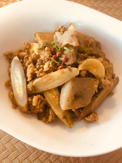 材料少なめ!豚ひき肉とゴボウのカレー炒め-レシピのメイン写真