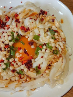 レンチン!釜玉ピリ辛うどん-レシピのメイン写真
