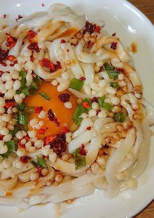 レンチン！釜玉ピリ辛うどん-レシピのメイン写真