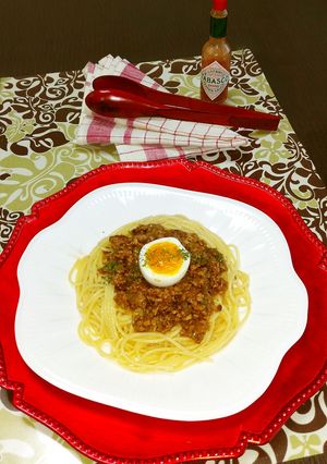 半熟卵のネギみそパスタ♪-レシピのメイン写真