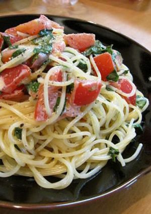 マヨぽんで♡トマトとバジルの冷製パスタ-レシピのメイン写真