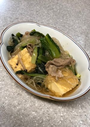 小松菜・厚揚げ・豚肉・春雨・しめじの煮物-レシピのメイン写真
